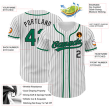 Load image into Gallery viewer, Custom White Black Pinstripe Kelly Green Authentic Baseball Jersey