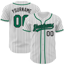 Load image into Gallery viewer, Custom White Black Pinstripe Kelly Green Authentic Baseball Jersey