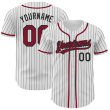 Load image into Gallery viewer, Custom White Black Pinstripe Crimson Authentic Baseball Jersey