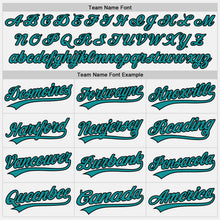 Load image into Gallery viewer, Custom White Black Pinstripe Teal Authentic Baseball Jersey