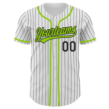 Load image into Gallery viewer, Custom White Black Pinstripe Neon Green Authentic Baseball Jersey