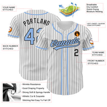 Load image into Gallery viewer, Custom White Black Pinstripe Light Blue Authentic Baseball Jersey