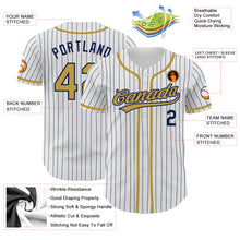 Load image into Gallery viewer, Custom White Navy Pinstripe Old Gold Authentic Baseball Jersey
