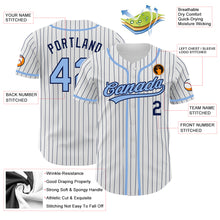 Load image into Gallery viewer, Custom White Navy Pinstripe Light Blue Authentic Baseball Jersey