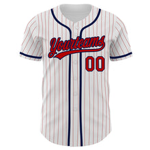 Load image into Gallery viewer, Custom White Red Pinstripe Red-Navy Authentic Baseball Jersey