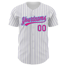 Load image into Gallery viewer, Custom White Purple Pinstripe Hot Pink-Sky Blue Authentic Baseball Jersey