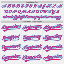 Load image into Gallery viewer, Custom White Purple Pinstripe Hot Pink-Sky Blue Authentic Baseball Jersey