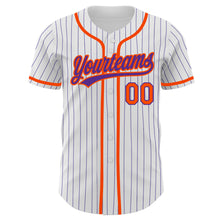 Load image into Gallery viewer, Custom White Purple Pinstripe Orange Authentic Baseball Jersey