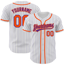 Load image into Gallery viewer, Custom White Purple Pinstripe Orange Authentic Baseball Jersey