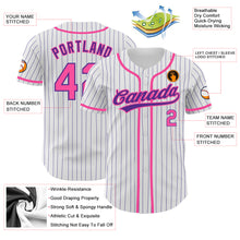 Load image into Gallery viewer, Custom White Purple Pinstripe Pink Authentic Baseball Jersey