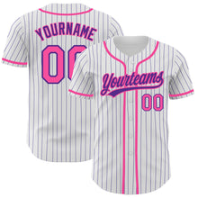Load image into Gallery viewer, Custom White Purple Pinstripe Pink Authentic Baseball Jersey