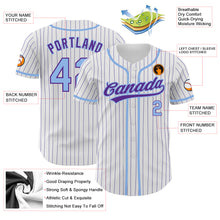 Load image into Gallery viewer, Custom White Purple Pinstripe Light Blue Authentic Baseball Jersey