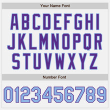 Load image into Gallery viewer, Custom White Purple Pinstripe Light Blue Authentic Baseball Jersey