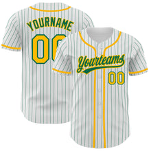 Load image into Gallery viewer, Custom White Kelly Green Pinstripe Gold Authentic Baseball Jersey