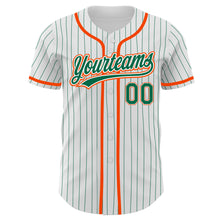 Load image into Gallery viewer, Custom White Kelly Green Pinstripe Kelly Green-Orange Authentic Baseball Jersey