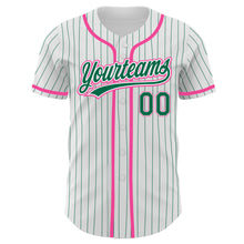 Load image into Gallery viewer, Custom White Kelly Green Pinstripe Kelly Green-Pink Authentic Baseball Jersey