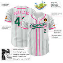 Load image into Gallery viewer, Custom White Kelly Green Pinstripe Kelly Green-Pink Authentic Baseball Jersey