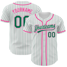 Load image into Gallery viewer, Custom White Kelly Green Pinstripe Kelly Green-Pink Authentic Baseball Jersey