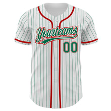 Load image into Gallery viewer, Custom White Kelly Green Pinstripe Kelly Green-Red Authentic Baseball Jersey
