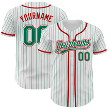 Load image into Gallery viewer, Custom White Kelly Green Pinstripe Kelly Green-Red Authentic Baseball Jersey