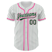 Load image into Gallery viewer, Custom White Green Pinstripe Green-Pink Authentic Baseball Jersey