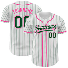 Load image into Gallery viewer, Custom White Green Pinstripe Green-Pink Authentic Baseball Jersey