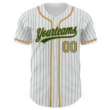 Load image into Gallery viewer, Custom White Green Pinstripe Old Gold Authentic Baseball Jersey