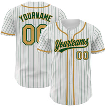 Load image into Gallery viewer, Custom White Green Pinstripe Old Gold Authentic Baseball Jersey