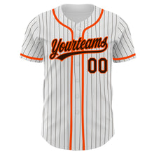 Load image into Gallery viewer, Custom White Brown Pinstripe Brown-Orange Authentic Baseball Jersey