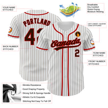 Load image into Gallery viewer, Custom White Brown Pinstripe Brown-Red Authentic Baseball Jersey