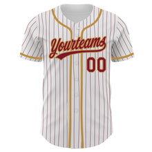 Load image into Gallery viewer, Custom White Crimson Pinstripe Crimson-Old Gold Authentic Baseball Jersey