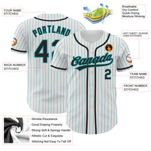 Load image into Gallery viewer, Custom White Teal Pinstripe Black Authentic Baseball Jersey