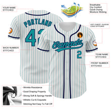 Load image into Gallery viewer, Custom White Teal Pinstripe Teal-Navy Authentic Baseball Jersey