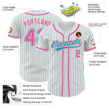 Load image into Gallery viewer, Custom White Teal Pinstripe Pink Authentic Baseball Jersey