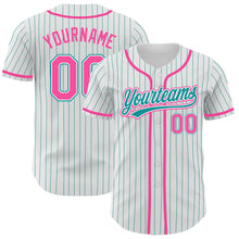 Load image into Gallery viewer, Custom White Teal Pinstripe Pink Authentic Baseball Jersey
