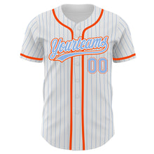 Load image into Gallery viewer, Custom White Light Blue Pinstripe Light Blue-Orange Authentic Baseball Jersey