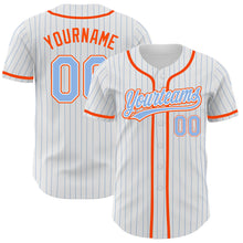 Load image into Gallery viewer, Custom White Light Blue Pinstripe Light Blue-Orange Authentic Baseball Jersey