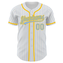 Load image into Gallery viewer, Custom White Light Blue Pinstripe Light Blue-Yellow Authentic Baseball Jersey
