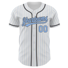 Load image into Gallery viewer, Custom White Light Blue Pinstripe Light Blue-Steel Gray Authentic Baseball Jersey