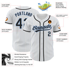 Load image into Gallery viewer, Custom White Light Blue Pinstripe Black Authentic Baseball Jersey