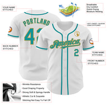 Load image into Gallery viewer, Custom White Teal-Old Gold Authentic Baseball Jersey