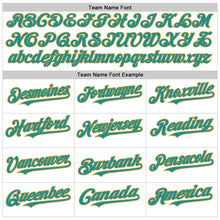Load image into Gallery viewer, Custom White Teal-Old Gold Authentic Baseball Jersey