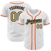 Load image into Gallery viewer, Custom White Old Gold Navy-Orange Authentic Baseball Jersey