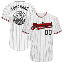 Load image into Gallery viewer, Custom White Black Pinstripe Red Authentic Baseball Jersey