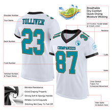 Load image into Gallery viewer, Custom White Teal Old Gold-Black Mesh Authentic Football Jersey