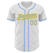 Load image into Gallery viewer, Custom White Light Blue-Yellow Authentic Baseball Jersey