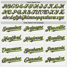 Load image into Gallery viewer, Custom White Purple-Neon Green Authentic Baseball Jersey