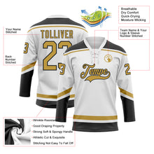 Load image into Gallery viewer, Custom White Old Gold-Black Hockey Lace Neck Jersey