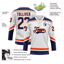 Load image into Gallery viewer, Custom White Navy-Orange Hockey Lace Neck Jersey