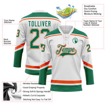 Load image into Gallery viewer, Custom White Kelly Green-Orange Hockey Lace Neck Jersey